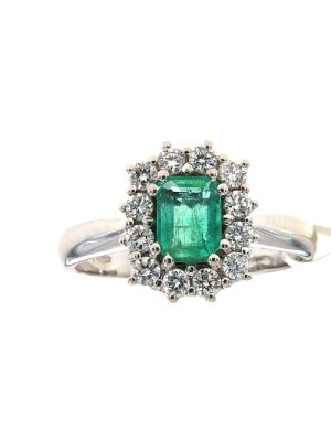 Anello con smeraldo ottagonale e contorno di brillanti - smer-104